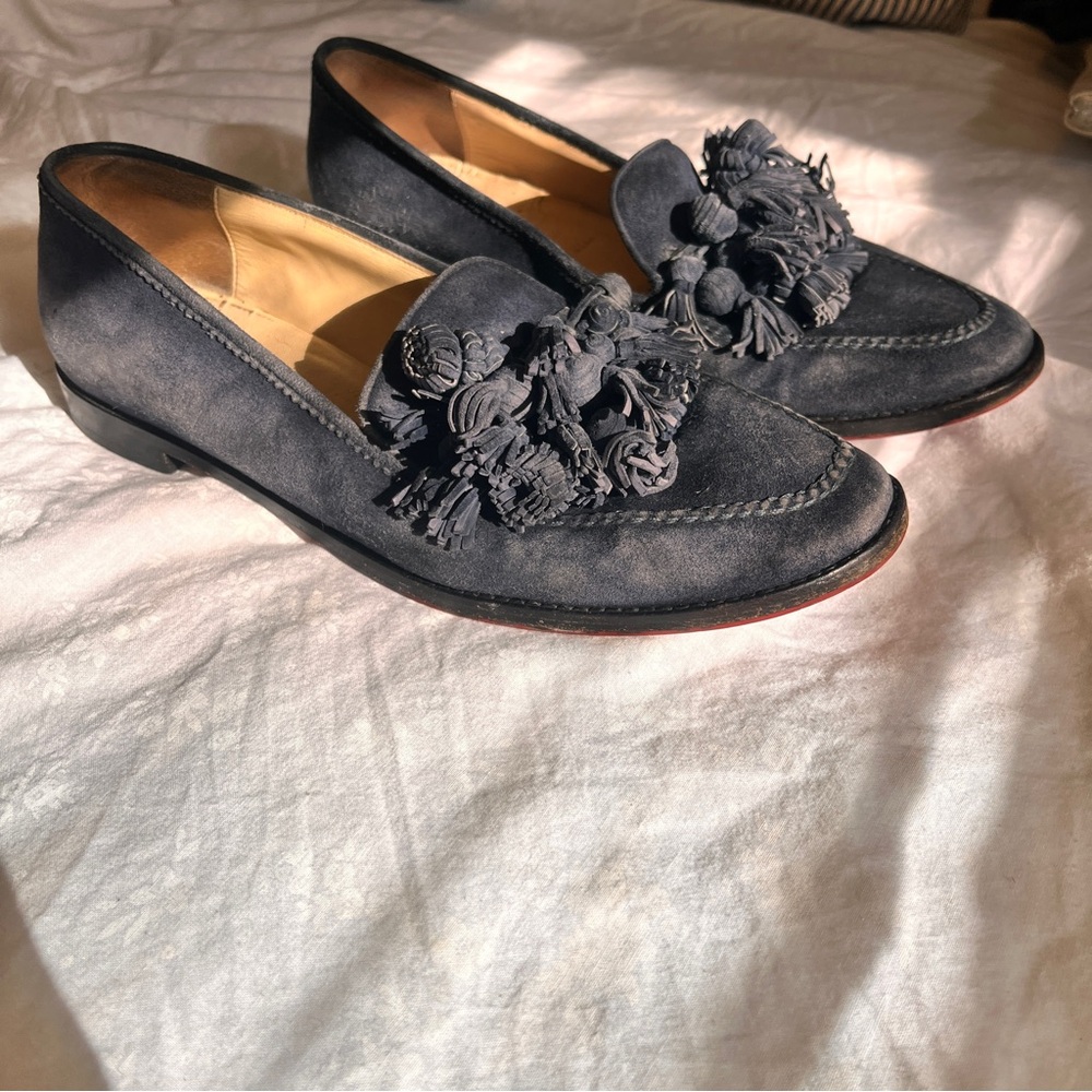 Vintage Christian Louboutin blue suede tassel loafers